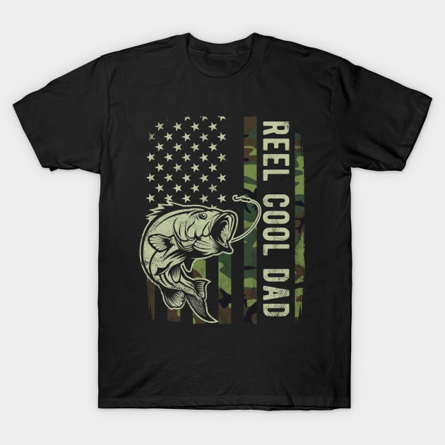 Reel Cool Dad Camouflage American Flag Fathers Day Gift T-Shirt by HCMGift